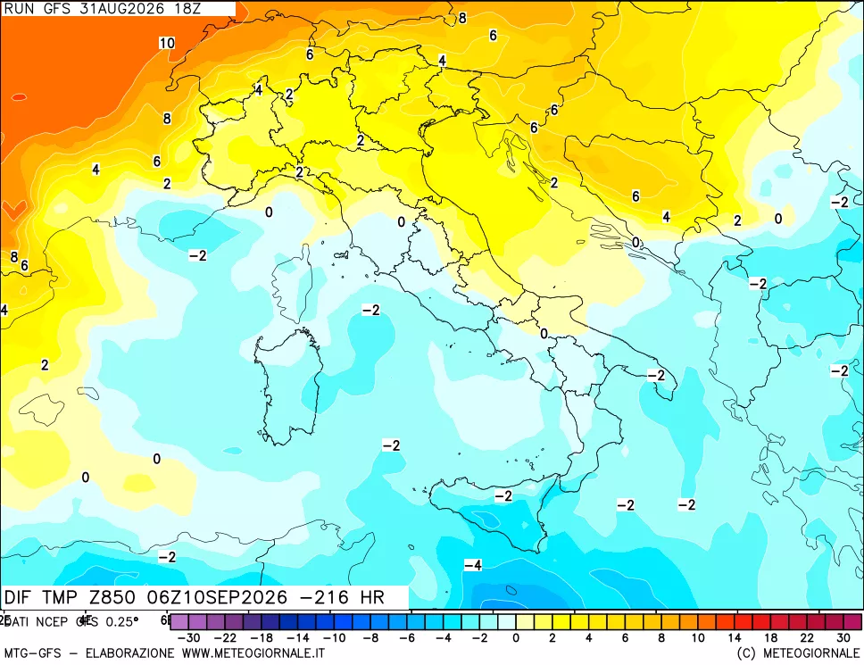 mappa 850 hPA Dif. Temp - Init