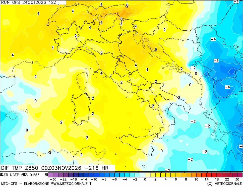 mappa 850 hPA Dif. Temp - Init
