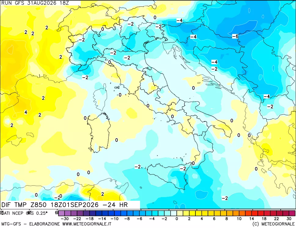 mappa 850 hPA Dif. Temp - Init