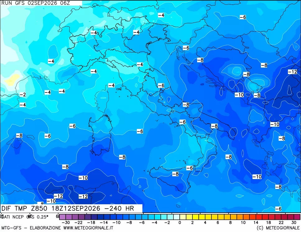 mappa 850 hPA Dif. Temp - Init