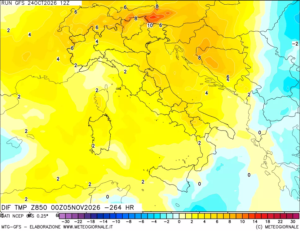 mappa 850 hPA Dif. Temp - Init