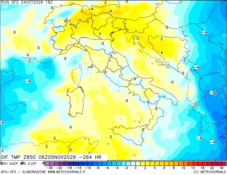 mappa Dif. Temp a 850 hPa Valid - Init