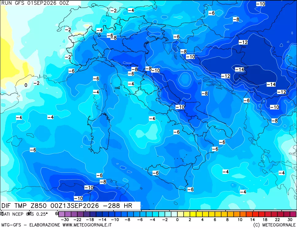 mappa 850 hPA Dif. Temp - Init