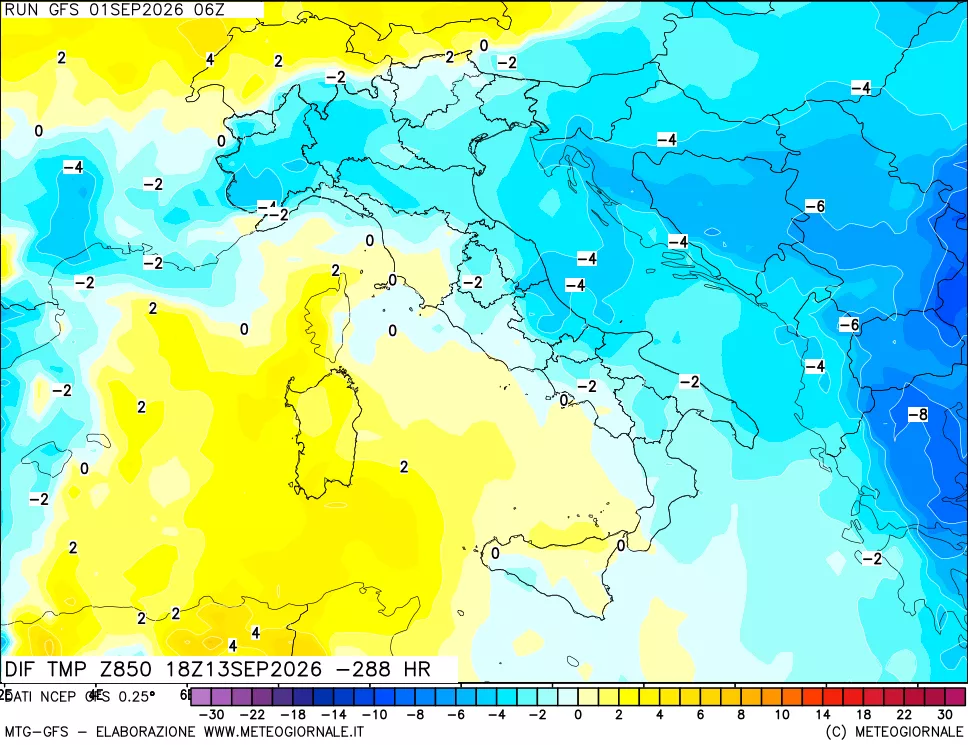 mappa 850 hPA Dif. Temp - Init