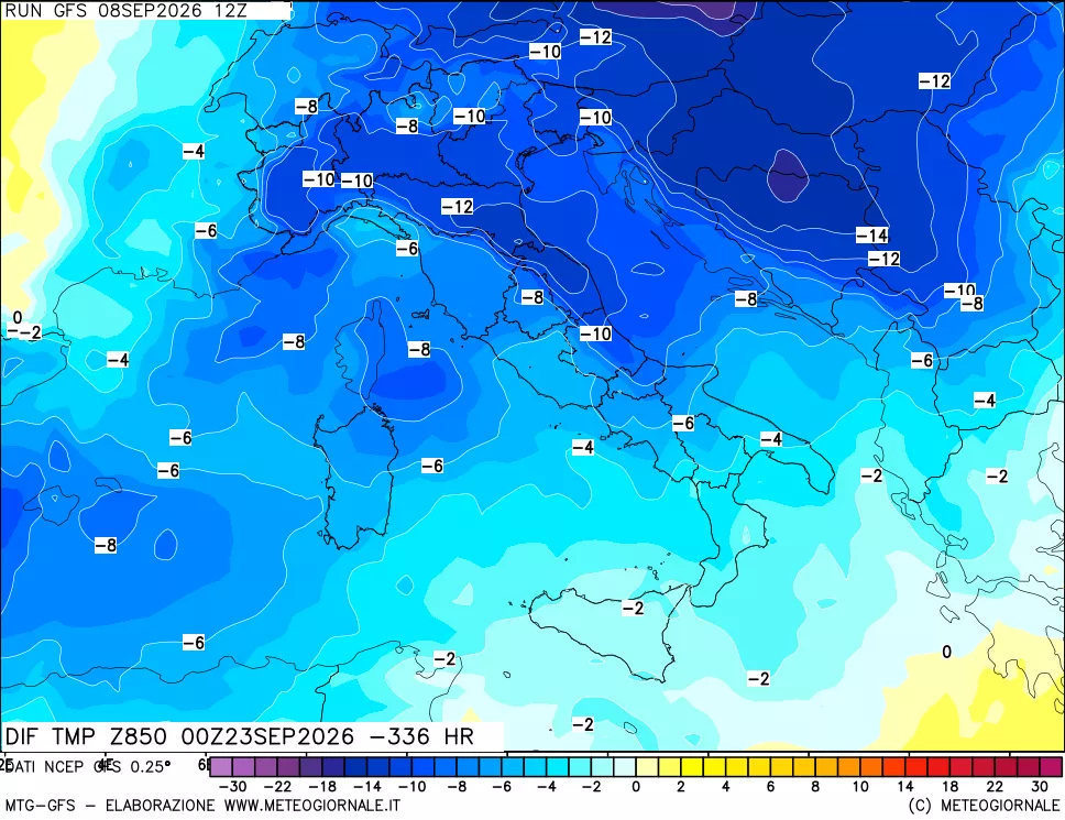 mappa 850 hPA Dif. Temp - Init
