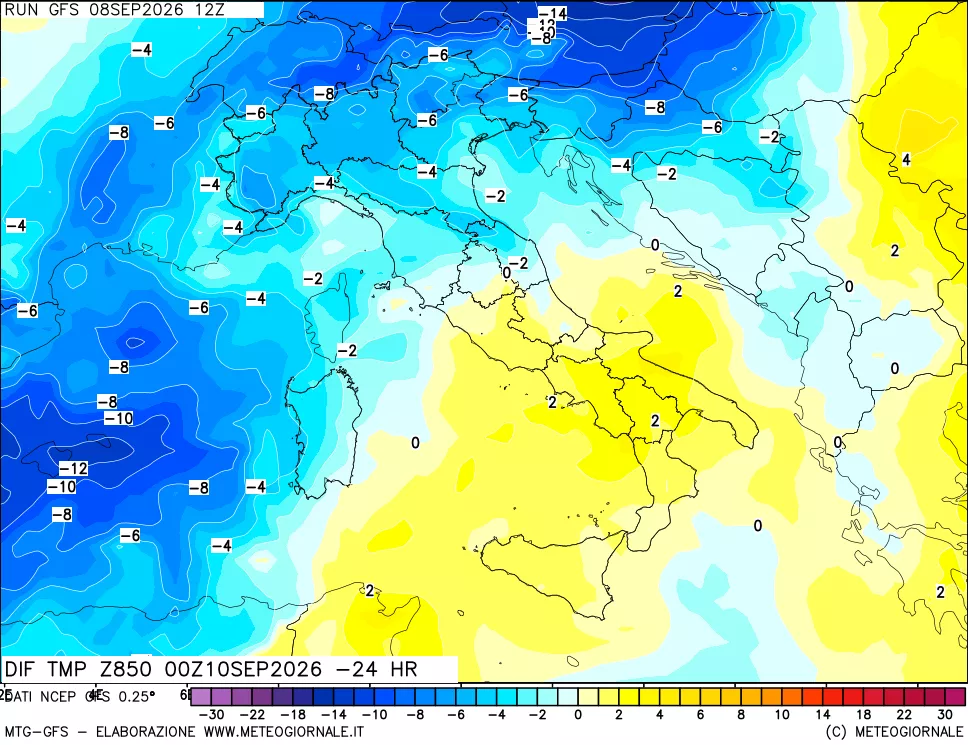 mappa 850 hPA Dif. Temp - Init