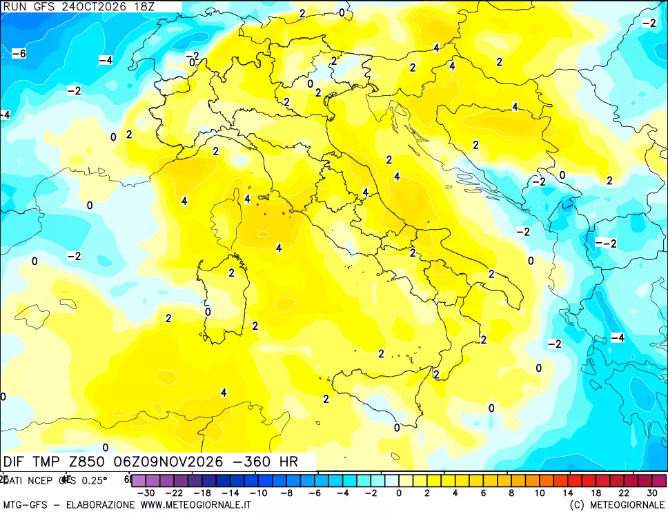 mappa 850 hPA Dif. Temp - Init