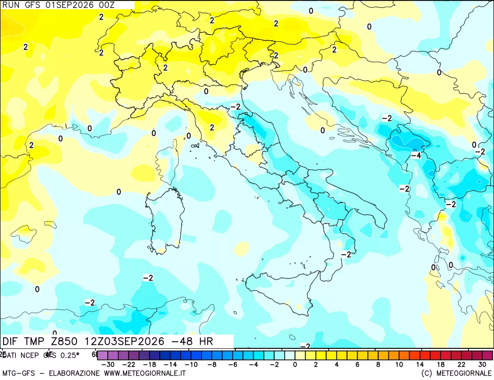 mappa 850 hPA Dif. Temp - Init