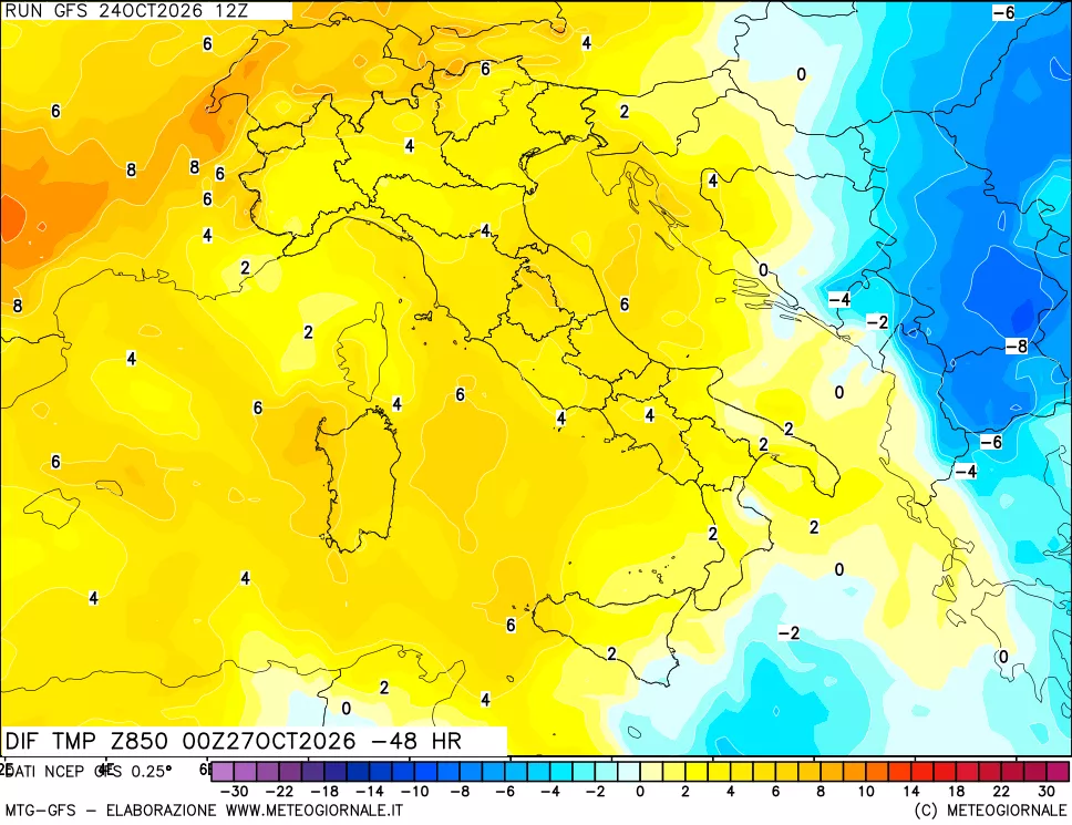 mappa 850 hPA Dif. Temp - Init