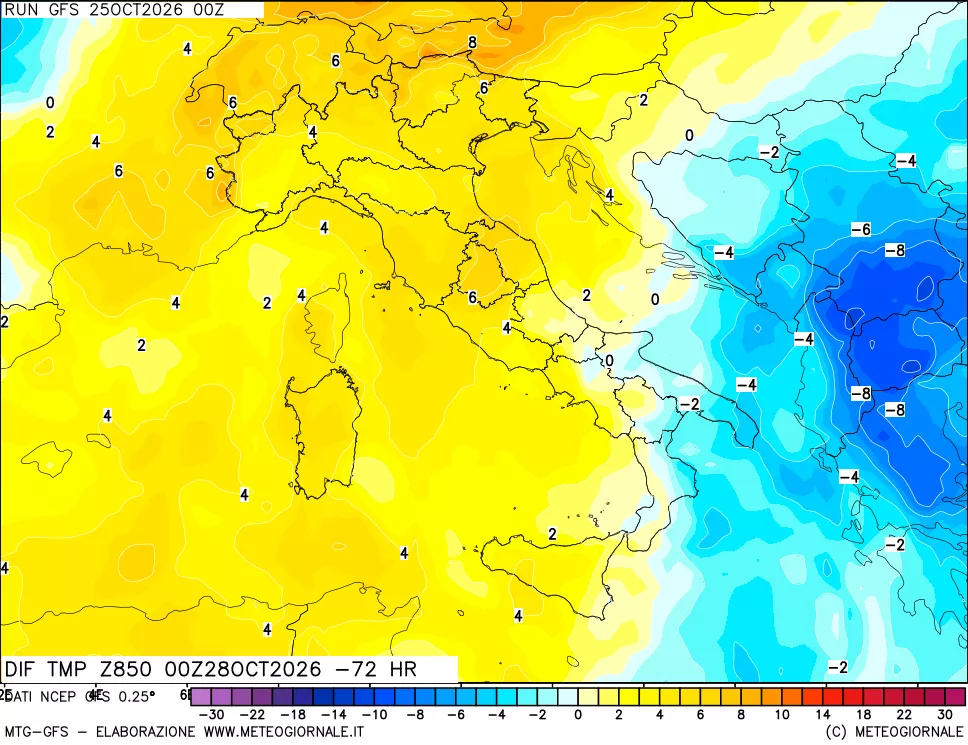 mappa 850 hPA Dif. Temp - Init