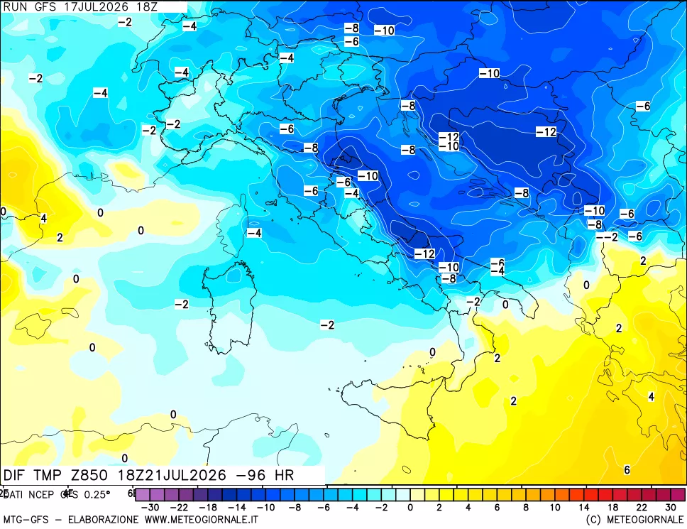mappa 850 hPA Dif. Temp - Init