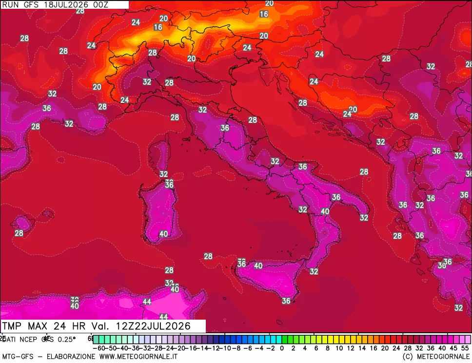 mappa Temperatura massima 24 ore