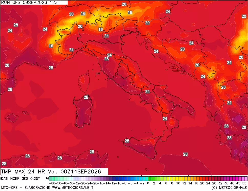 mappa Temperatura massima 24 ore