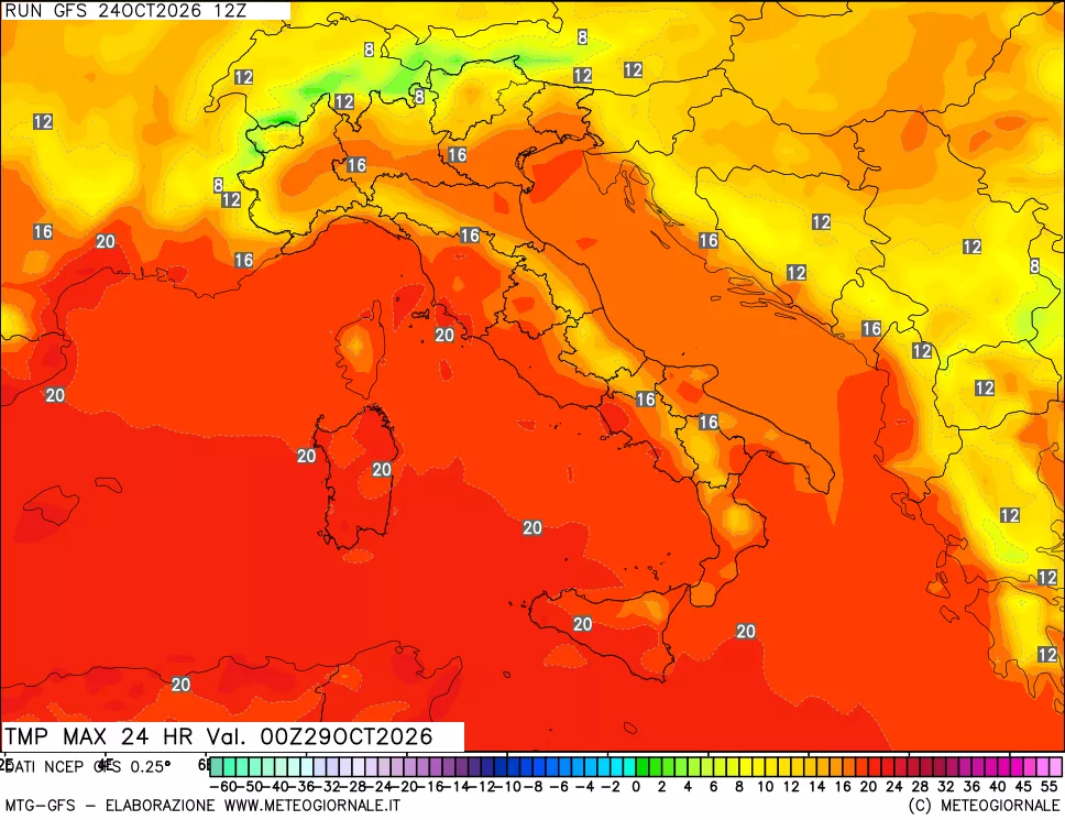mappa Temperatura massima 24 ore