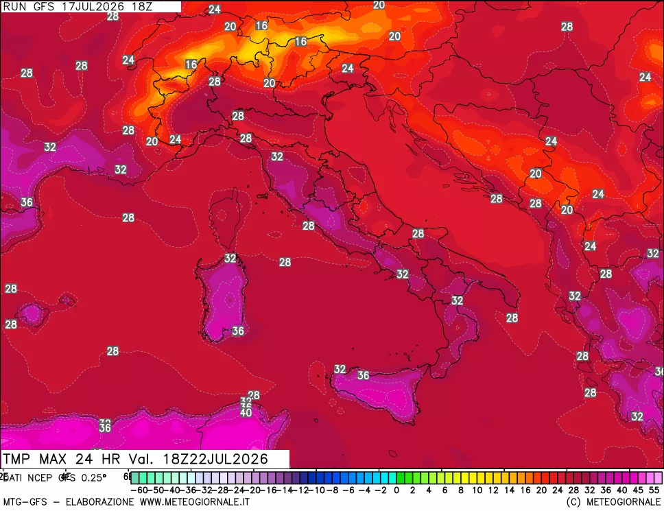 mappa Temperatura massima 24 ore