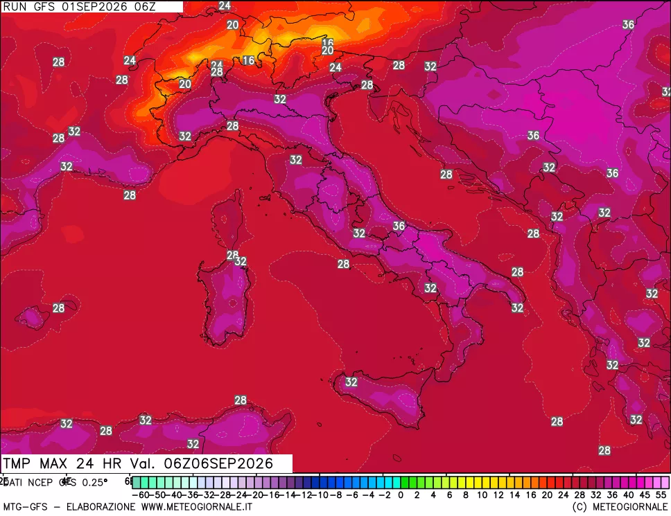 mappa Temperatura massima 24 ore