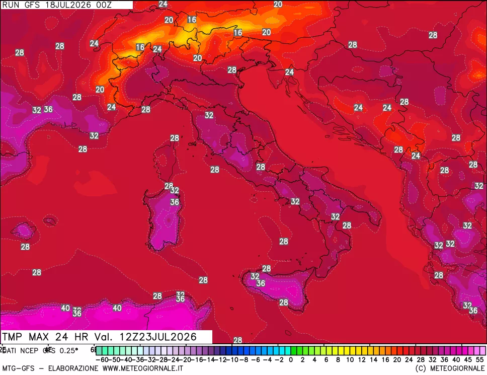 mappa Temperatura massima 24 ore