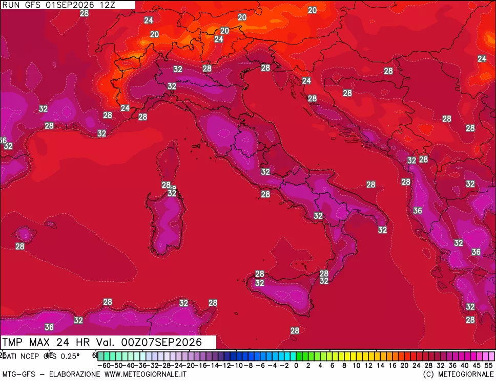 mappa Temperatura massima 24 ore