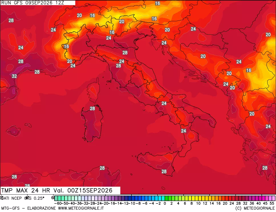 mappa Temperatura massima 24 ore