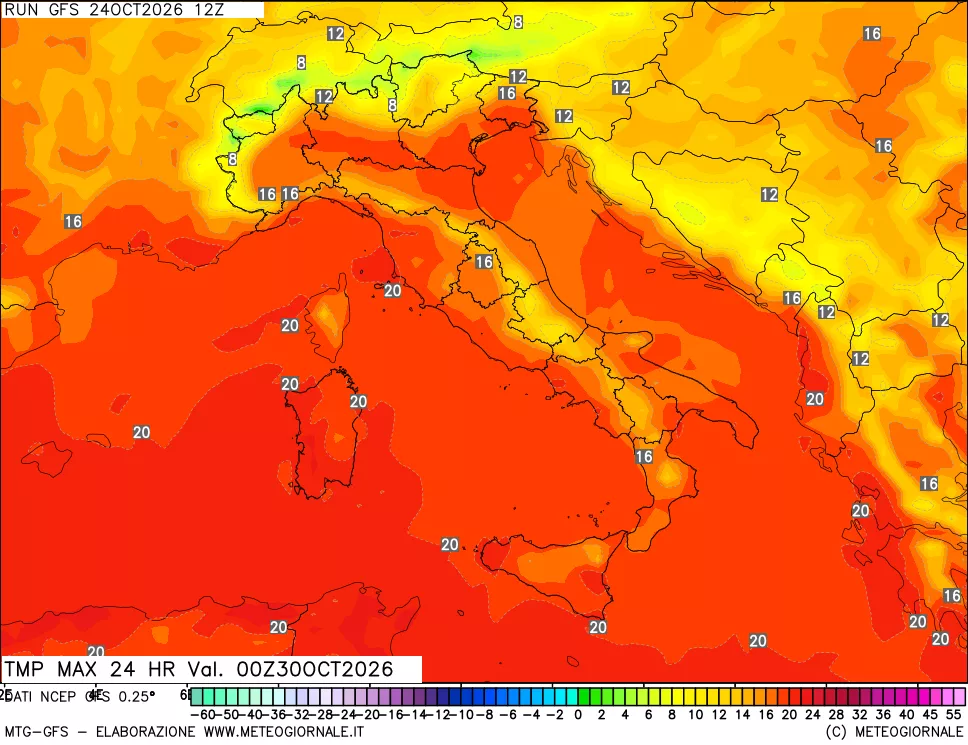 mappa Temperatura massima 24 ore