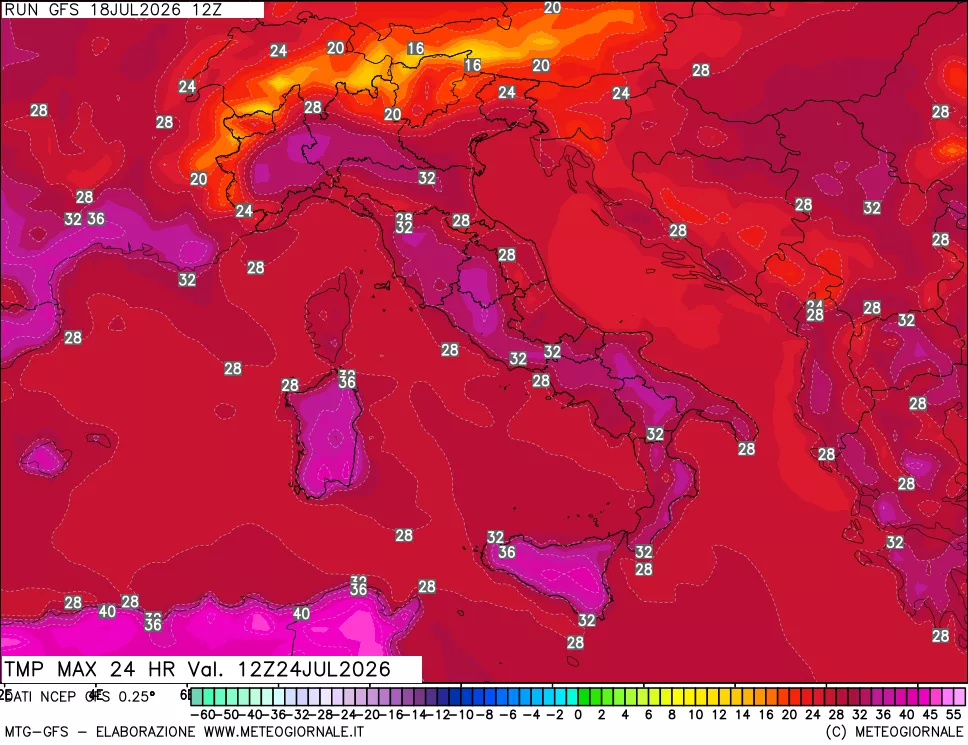 mappa Temperatura massima 24 ore