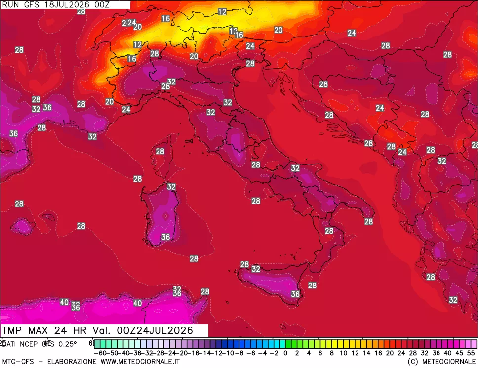 mappa Temperatura massima 24 ore