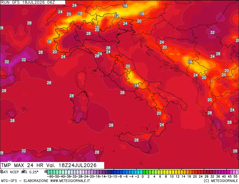mappa Temperatura massima 24 ore