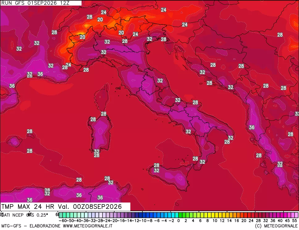 mappa Temperatura massima 24 ore