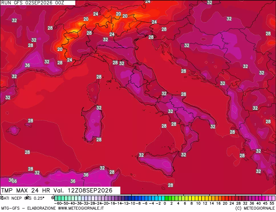 mappa Temperatura massima 24 ore