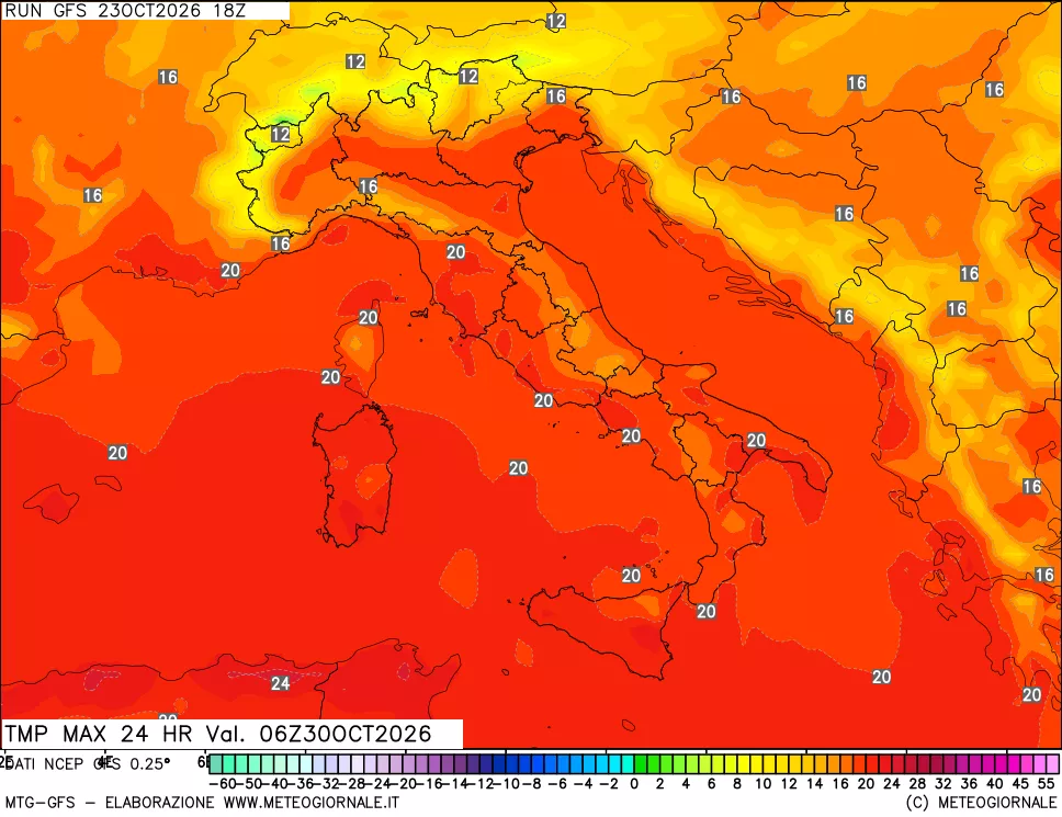 mappa Temperatura massima 24 ore