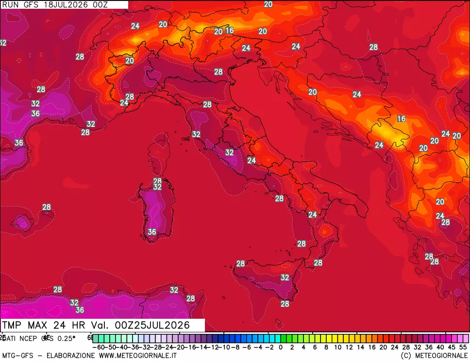 mappa Temperatura massima 24 ore