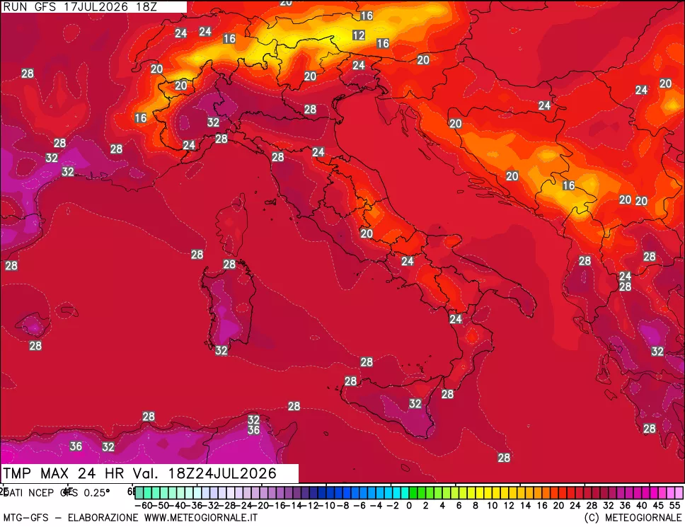 mappa Temperatura massima 24 ore