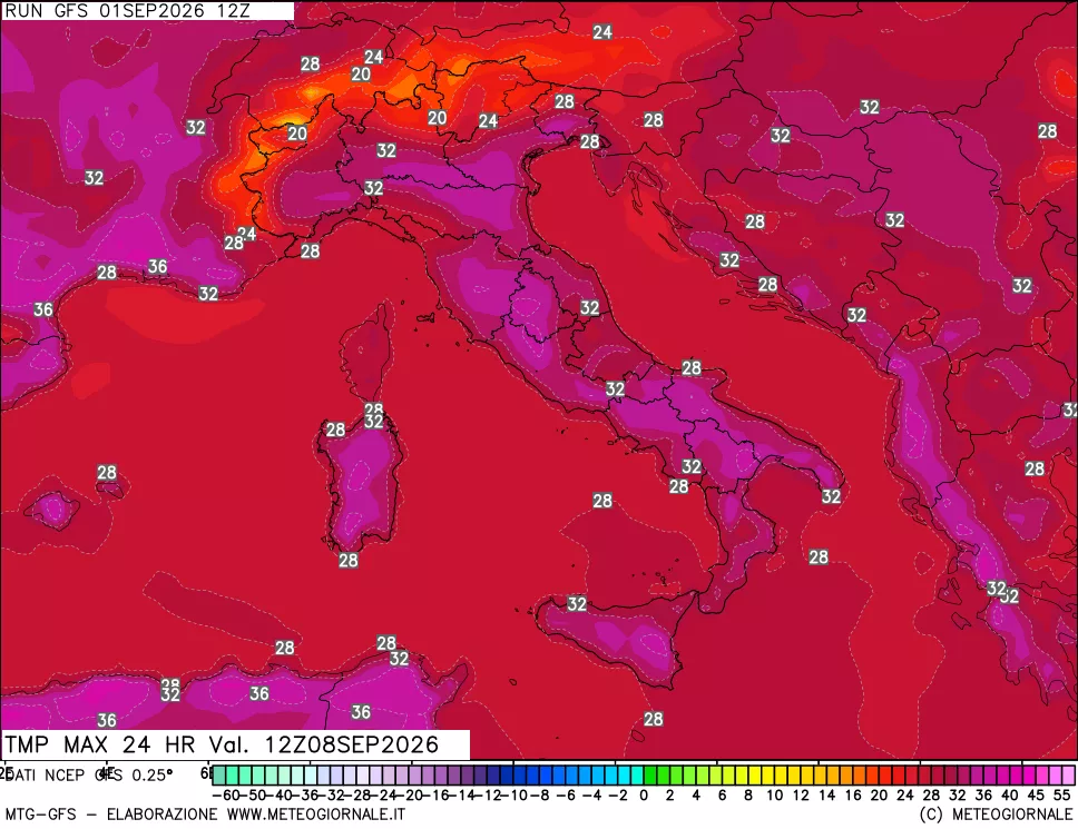 mappa Temperatura massima 24 ore