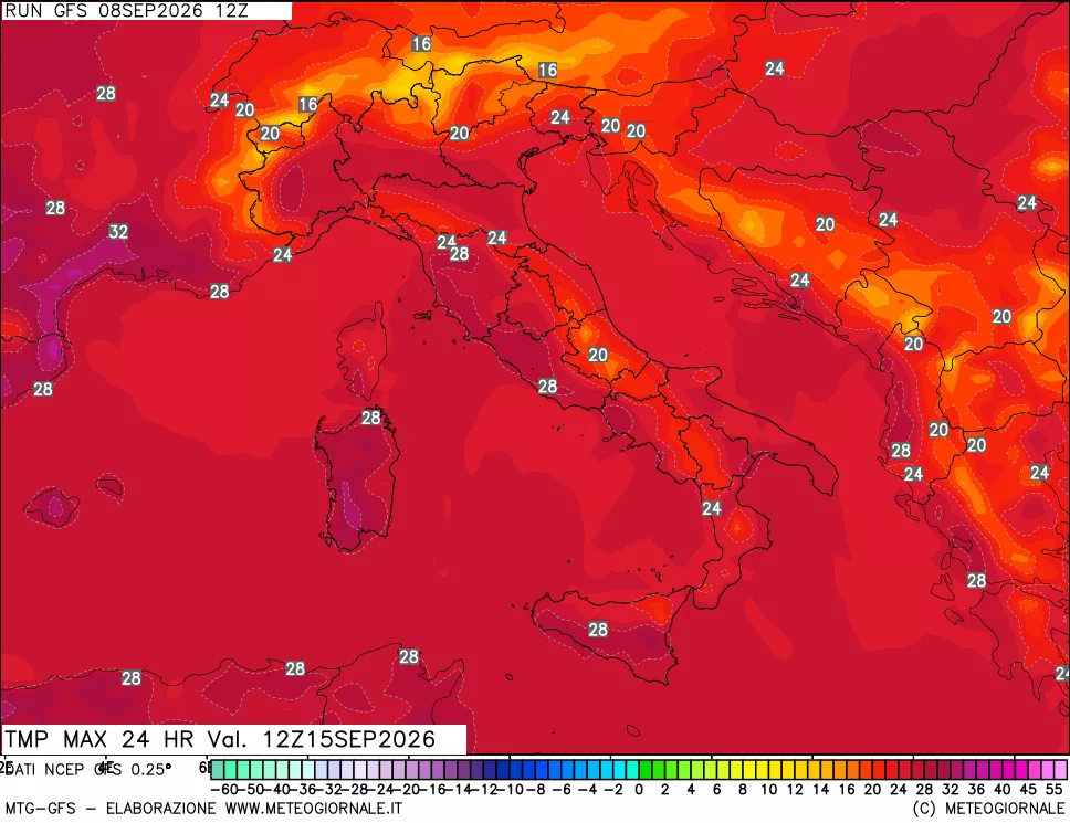 mappa Temperatura massima 24 ore