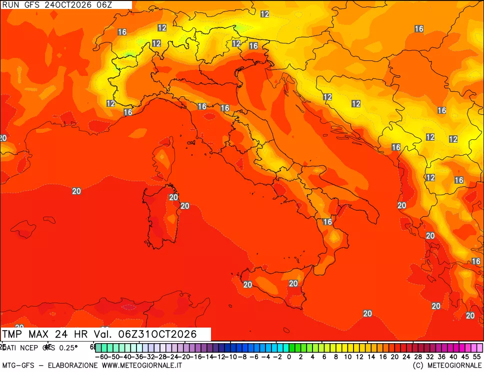 mappa Temperatura massima 24 ore