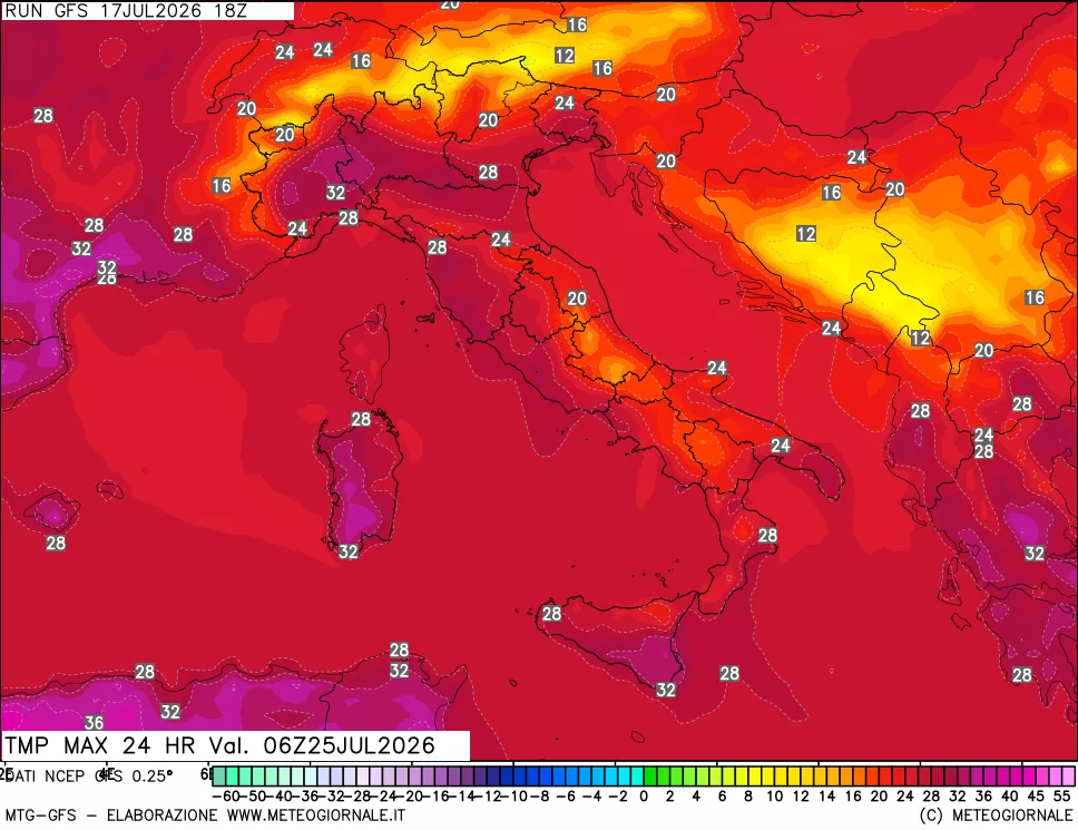 mappa Temperatura massima 24 ore
