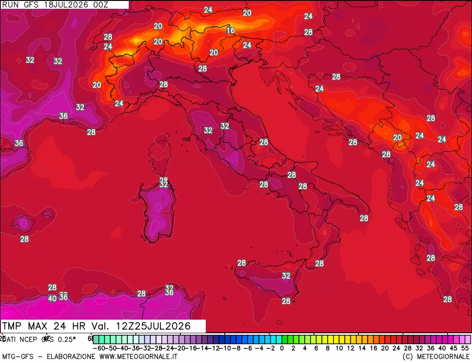 mappa Temperatura massima 24 ore