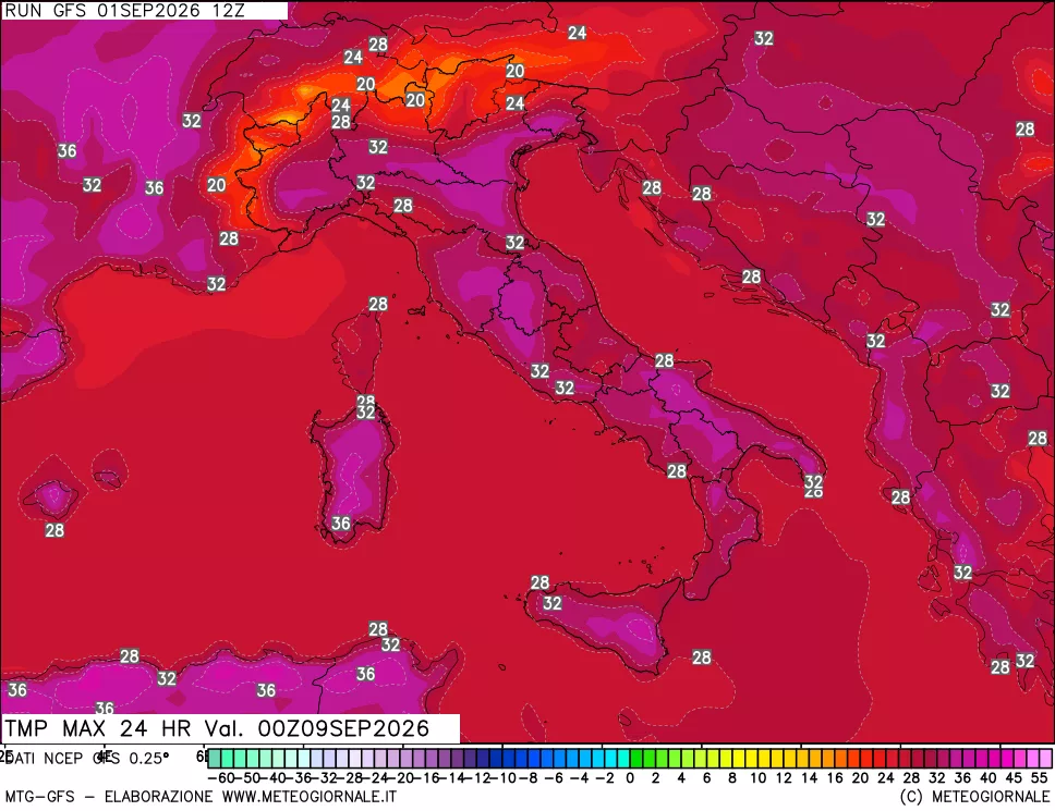 mappa Temperatura massima 24 ore