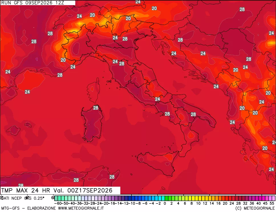 mappa Temperatura massima 24 ore