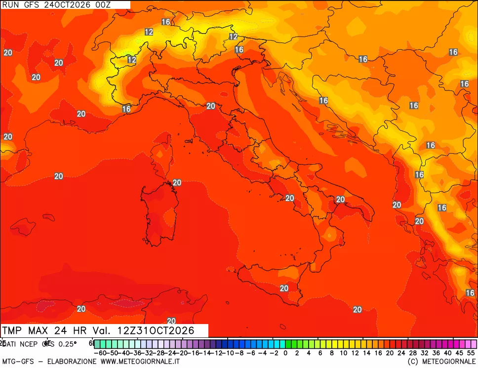 mappa Temperatura massima 24 ore