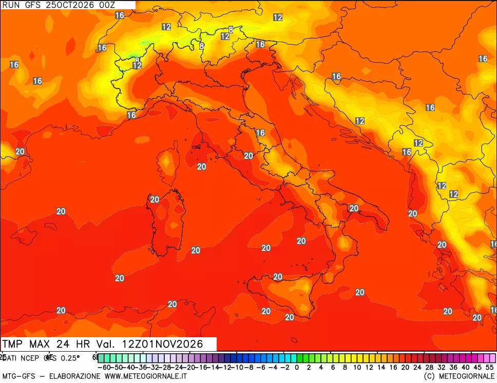 mappa Temperatura massima 24 ore