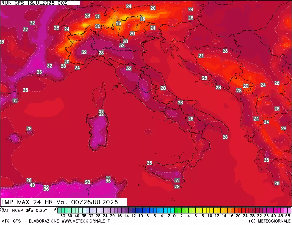 mappa Temperatura massima 24 ore