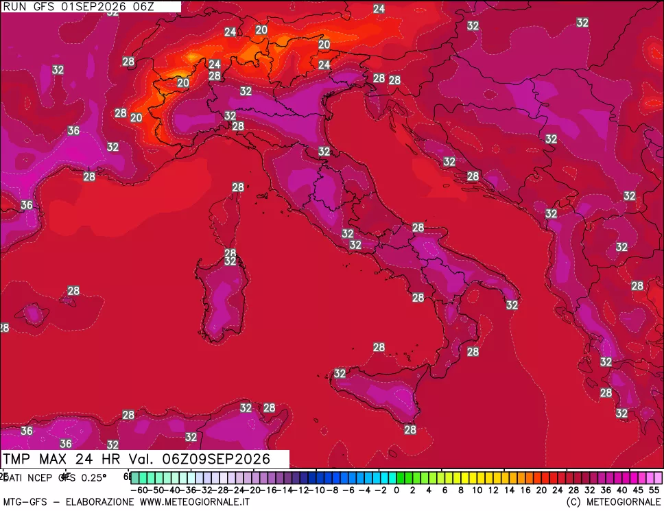 mappa Temperatura massima 24 ore