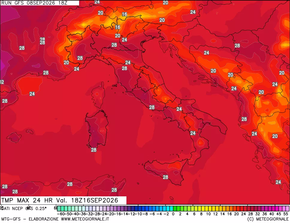 mappa Temperatura massima 24 ore