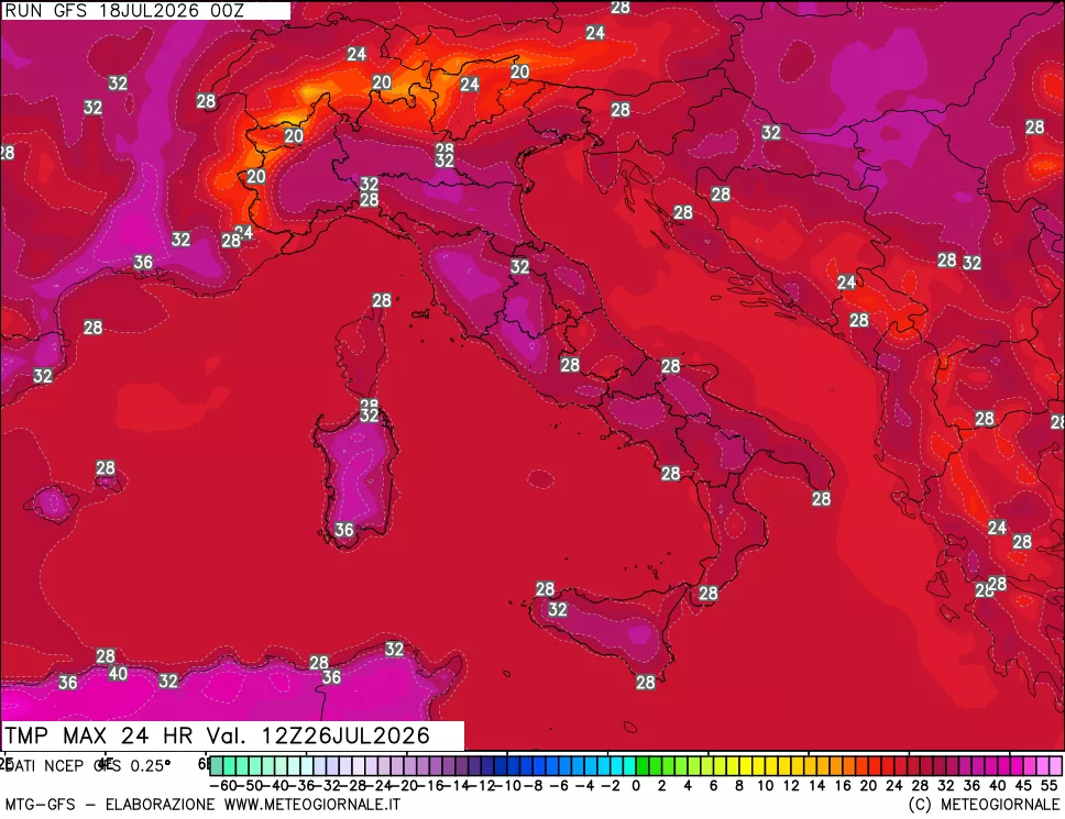 mappa Temperatura massima 24 ore