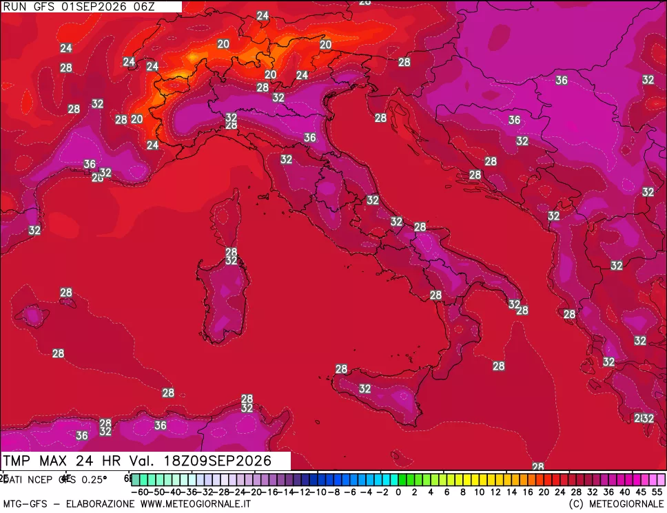 mappa Temperatura massima 24 ore