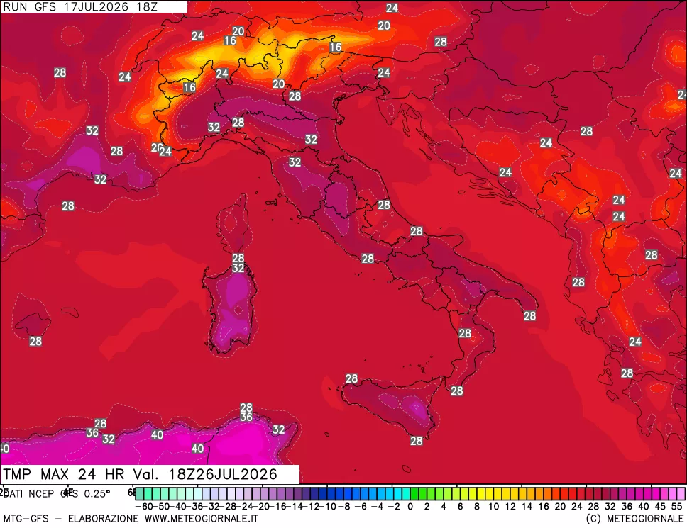 mappa Temperatura massima 24 ore