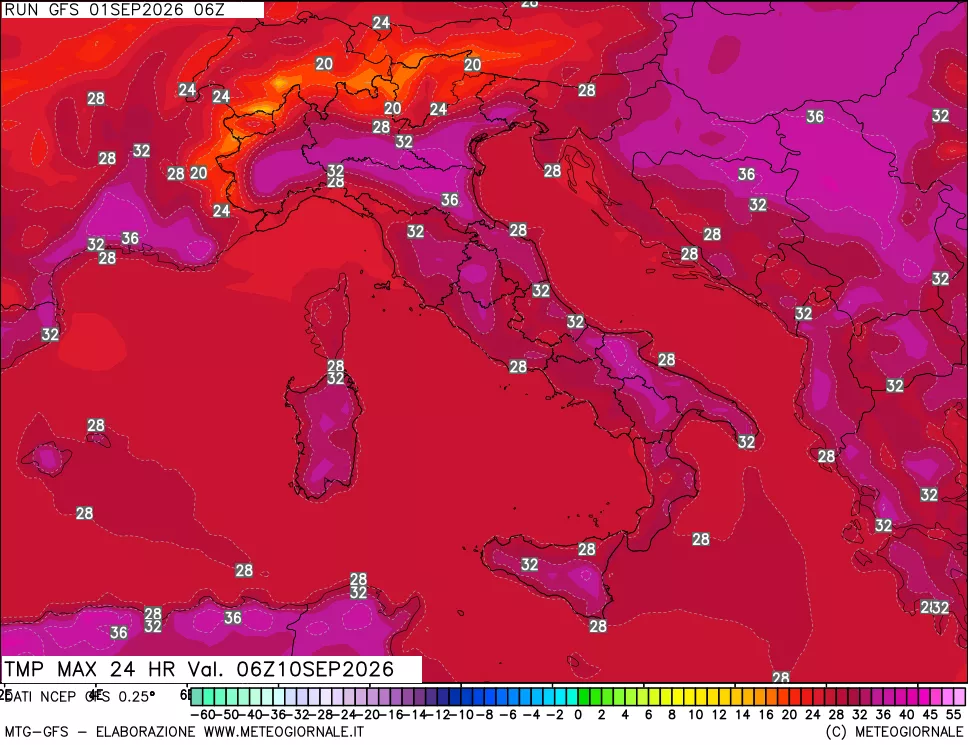 mappa Temperatura massima 24 ore