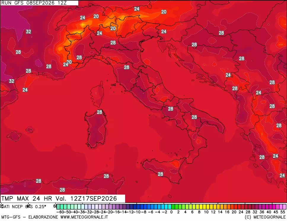 mappa Temperatura massima 24 ore