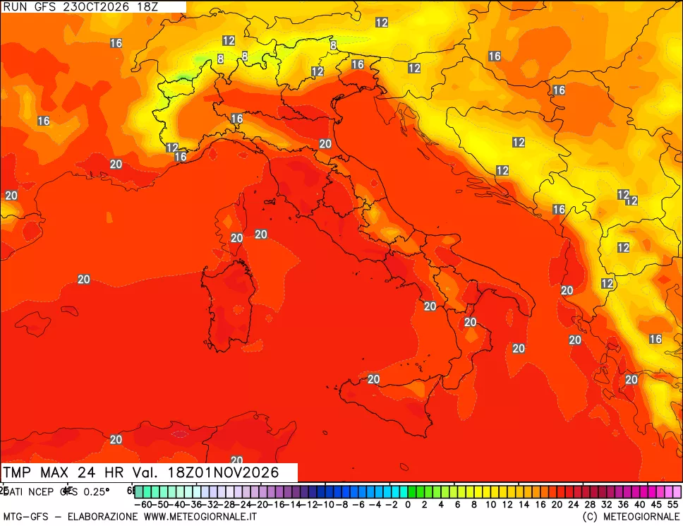 mappa Temperatura massima 24 ore